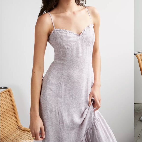 Wilfred Aritzia Broadway Lilac / White Birch printed bustier tiered maxi dress - Picture 10 of 16